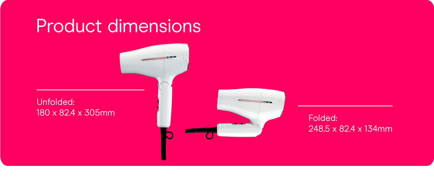 Conair small, mini, and compact hair dryer for travel. Handle folds for easy storage.