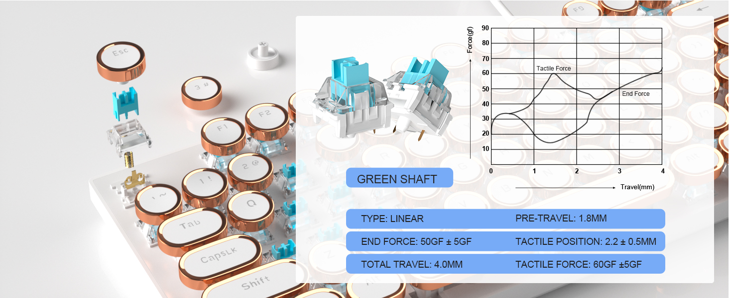 Typewriter Style Mechanical gold Keyboard