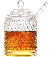Iyulania Glass Honey Jar with Lid and Dipper, Honeycomb-Inspired Design Container, Heavy Honey Po...