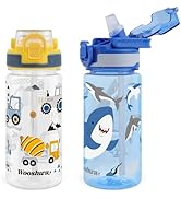 wooshwa Kids Water Bottle for School, 16 Oz Plastic Water Bottle with Silicone Spout and Pop-Up C...
