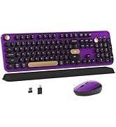 MPTOG Colorful Wireless Computer Keyboard and Mouse Combo with Round Typewriter Keycaps, Retro De...