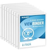 SUQJOY 1-inch 3-Ring Binder with 2 Inside Pockets, Clear View Cover, Holds 8.5'' x 11'' Paper - 8...
