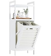 HITNET Tilt Out Laundry Hamper, Bamboo Laundry Storage Cabinet with 2-Tier Open Shelves and Remov...