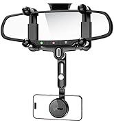 IPOW Large Rearview Mirror Magnetic Phone Holder for Car, 2023 Upgraded Four Corners Fixed Anti-S...