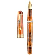 Asvine P20 Piston Fountain Pen Amber Resin, Iridium Fine Nib Gold Trim Smooth Writer Collection w...