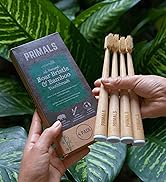 PRIMALS Boar Bristle &amp; Bamboo Toothbrush (4-Pack) - 100% Real Boar Bristles - Fully Biodegradabl...