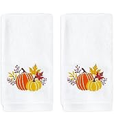 AnyDesign 2 Pcs Pumpkin Hand Towels Fall Cotton Embroidered Pumpkin Maple Leaves Decorative Dish ...