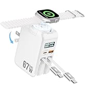 67W Retractable Phone Charger Wall Plug,5 in 1 Retractable Wall Charger for Apple Watch Only, Fas...