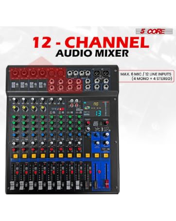5 Core 4 Channel Audio Mixer with Bluetooth DJ Sound Controller XLR Microphone Studio Soundboard w +...