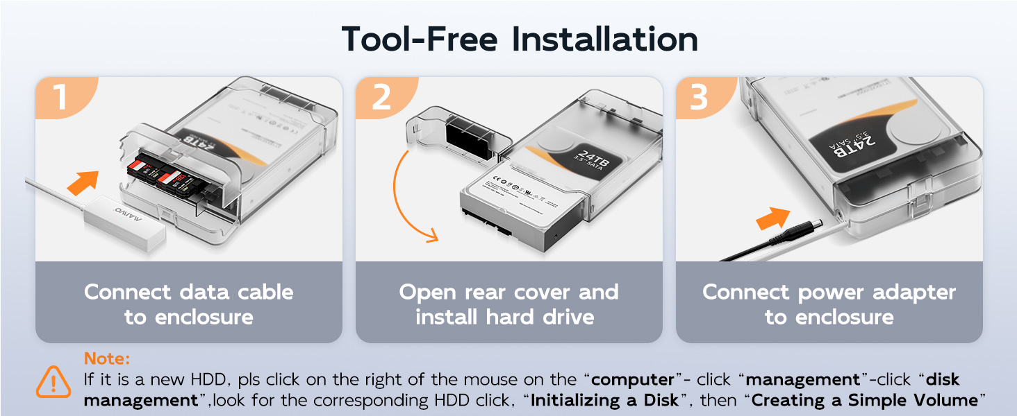 External Hard Drive Enclosure for 3.5 2.5 Inch SATA SSD HDD to USB C 3.0