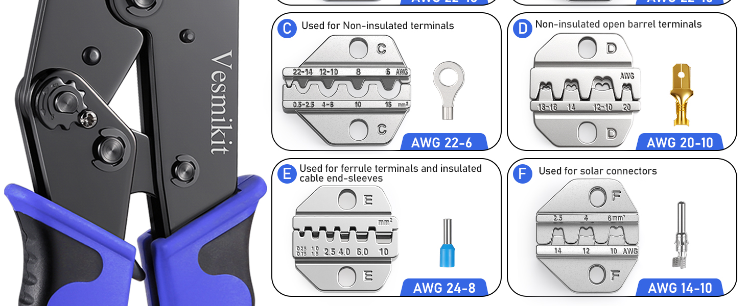 Tool for Heat Shrink,Insulated,Non-Insulated,Ferrule Wire End,Open Barrel Terminals,Solar Connectors