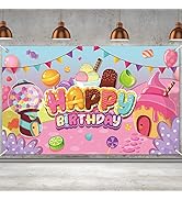 Candyland Birthday Party Decorations Donut Ice Cream Birthday Banner Backdrop Large Sweet Candy H...