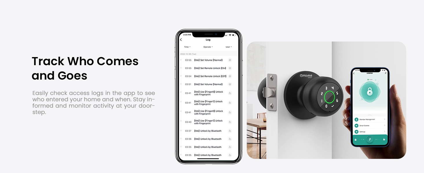 ghome smart lock secure door knob for bedroom fingerprint