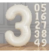 Adeyoo Cream Number 3 Balloons – 40 Inch Giant Foil Number Balloon, Light Cream Number Balloon fo...