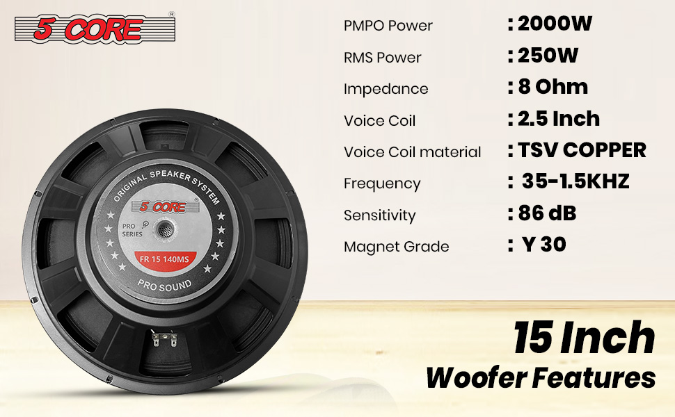 Product image 5 CORE 15 Inch Subwoofer Speaker 2000W Peak High Power Handling 250W