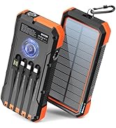 BLAVOR Solar Power Bank 20000mAh Built in 4 Cables,20W Fast Charging Portable Charger with USB C ...