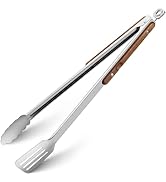 16-Inch Grill Tongs - Extra Long BBQ Tongs with Wood Handles - Heavy Duty Heat Resistant Barbecue...