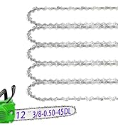 5-Pack 12-inch Chainsaw Chains 3/8 LP Pitch .050" Gauge 45 Drive Links, 12" Replacement Chain Low...