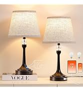 Leasgy 19.7'' Touch Table Lamps for Living Room, Small Lamp for Bedroom with USB C+A Ports, Dimma...