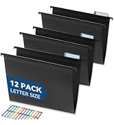 SortRax Plastic Hanging File Folders, Sturdy &amp; Tear-Resistant, Letter Size, 12 Pack with Insertab...
