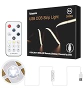 Tatazone 5V USB COB Led Strip Light with RF Remote, 4.92ft 3000K Dimmable USB Powered COB Led Lig...