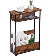Vintage Side Table with Storage Shelf, 3 Tier Slim End Table Modern Sofa Table for Narrow Spaces,...