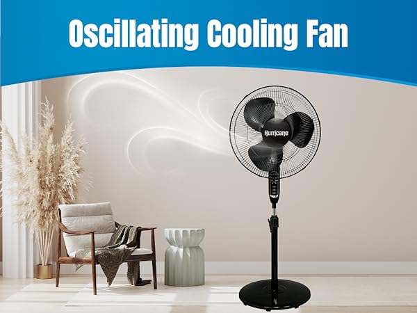 Hurricane Supreme 16" 3 Speed Oscillating Stand Pedestal Fan with Remote, Black