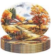 AnyDesign 50 Pcs Fall Paper Plates 12 Inch Large Watercolor Landscape | Autumu Disposable Oval Di...
