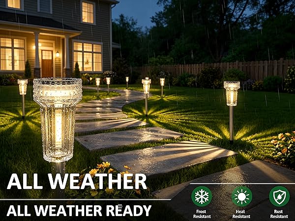 Water resistant outdoor Solar Pathway Lights with clear plastic shade designed for Garden, Walkway