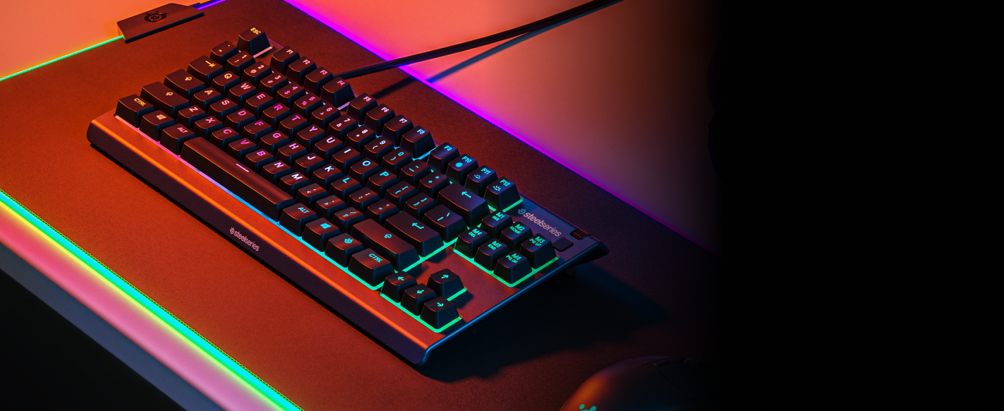- Apex 3 RGB keyboard with wrist rest