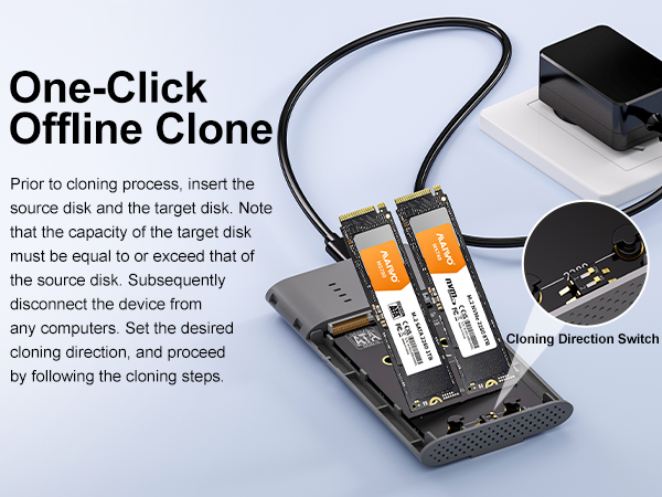 Dual-Bay M.2 SSD Enclosure Cloner for NVMe &amp; SATA