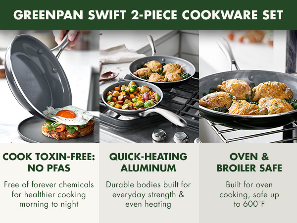 GreenPan, Ceramic Nonstick, PFAS-Free, Non-Toxic, Cookware, Frypans, Swift