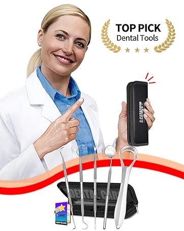 G.CATACC dental tools kit with dental pick, tartar remover for teeth, Tongue Scraper, mouth mirror