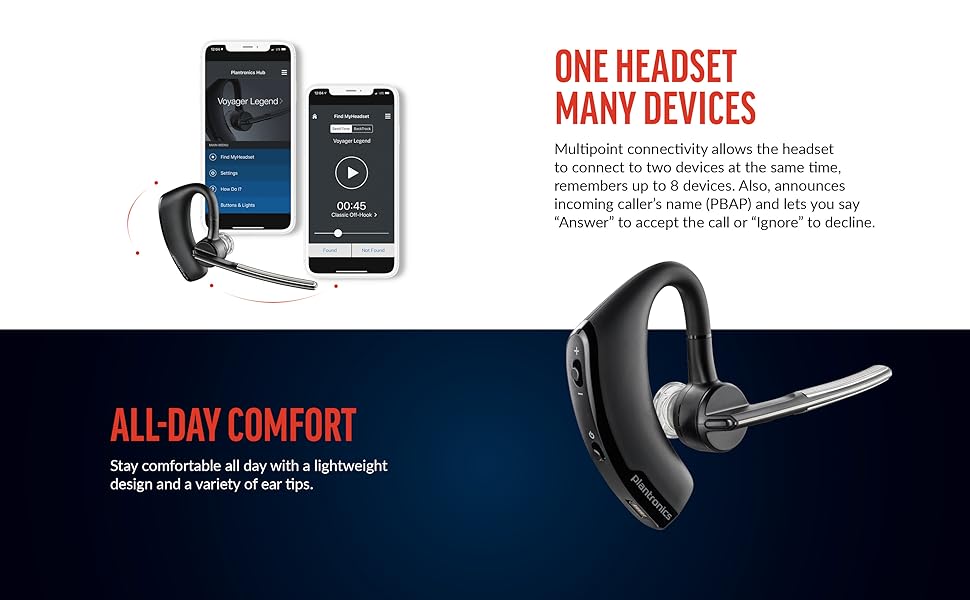 multipoint connectivity bluetooth caller ID voice command all-day comfort light weight ergonomic