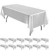 12 Pack Silver Satin Tablecloth, 57 x 108 Inch Silky Satin Table Cloth, Rectangle Bright Silk Tab...
