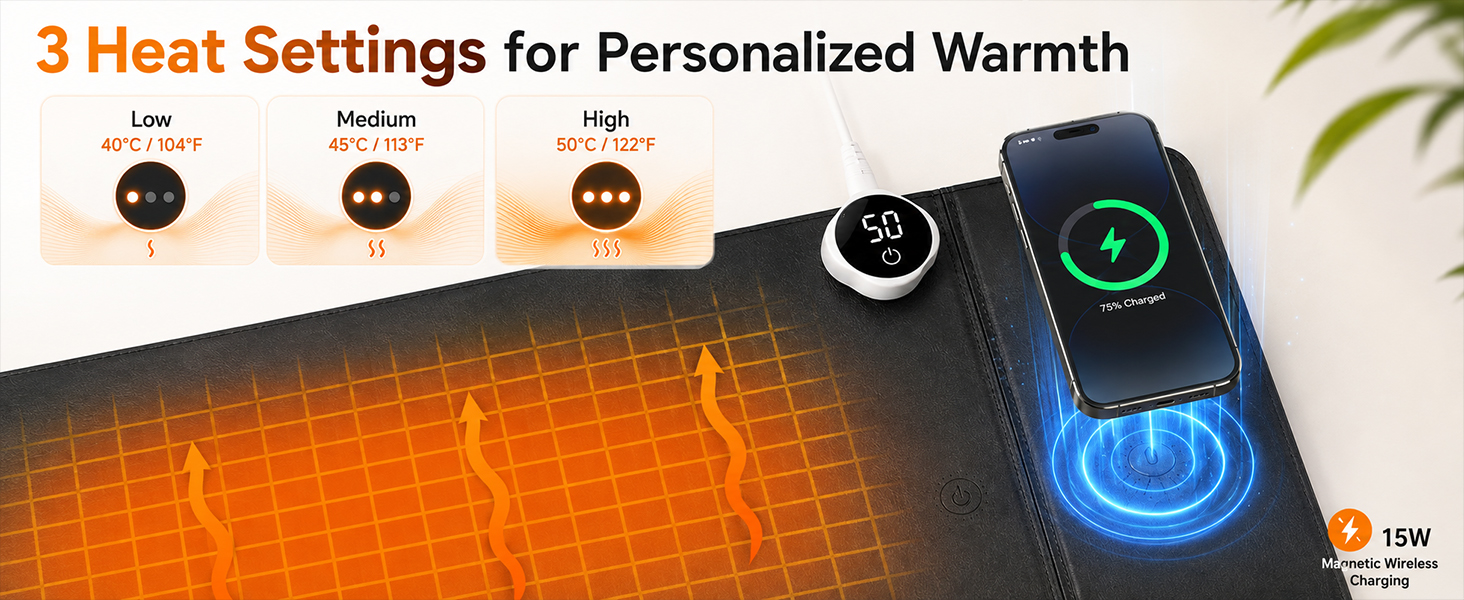 Heated Desk Mat Mouse Pad - Leather Keyboard Pad Desktop Hand Warmer
