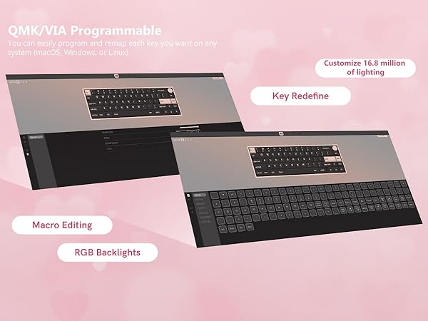 Womier 60% Gaming Keyboard Pink Transparent Jade, QMK/VIA Creamy Mechanical Keyboard