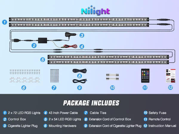 Nilight Car Underglow Neon Accent Strip Lights