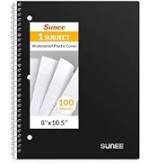 SUNEE Spiral Notebook, 1-Subject, College Ruled Paper, 8" x 10-1/2", 100 Sheets per Notebook, 3-H...