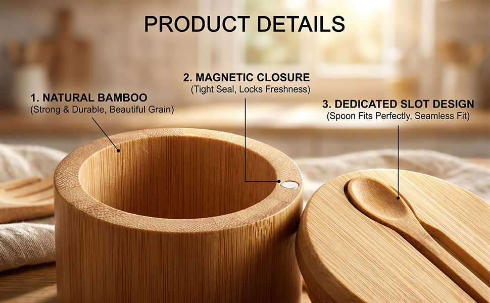 Bamboo Salt Cellar with Swivel Lid &amp;amp; Spoon