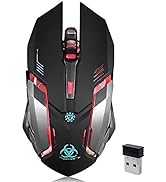 VEGCOO Wireless Gaming Mouse, C8 Silent Click Wireless Rechargeable Mouse with Colorful LED Light...