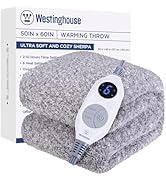 Westinghouse Electric Blanket Throw Size, Soft Plush Sherpa Heated Blanket with 6 Heating Levels ...