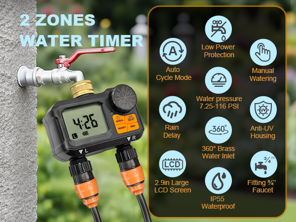 2 zones water timer