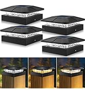 Peasur 4x4in Solar Post Cap Lights Outdoor with 3 Modes, 4 Packs LED Post Light Solar Powered Wat...