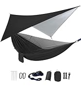 Camping Hammock with Rain Fly Tarp Mosquito Net Heavy Duty Tree Straps Portable Double Parachute ...