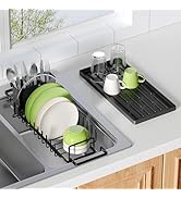 Dish Drying Rack Over the Sink Expandable In Small Black Drainer Dry for Kitchen Counter, Metal S...