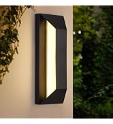 CALOKES Modern LED Outdoor Wall Sconce, Exterior Black Sleek Lighting Fixture, 16W 3000K Porch Li...