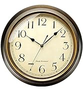 Plumeet Retro Wall Clock 13'' Non Ticking Classic Silent Metal Wall Clocks Decorative Kitchen Liv...