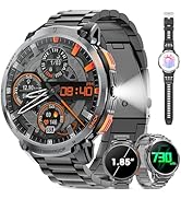 Military Smart Watch for Men 1.85" HD 730mAh Battery Smart Watches with LED Flashlight for Androi...