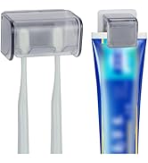 Wall-Mounted Toothbrush Holder with Cover, 2-Slot Organizer with Toothpaste Clip for Bathroom, Sh...